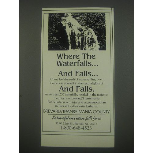 1991 Brevard/Transylvania County, NC Ad - Where the waterfalls.. And falls..