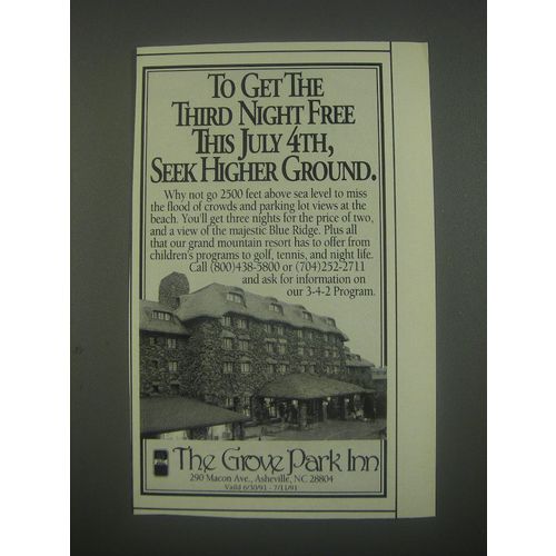 1991 The Grove Park Inn, Asheville, NC Ad - Seek Higher Ground