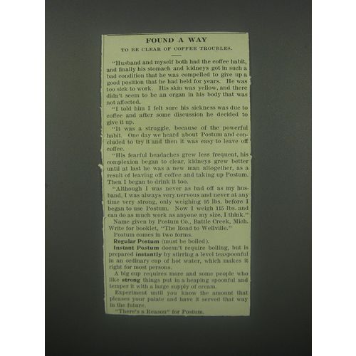 1913 Postum Drink Ad - Found a way