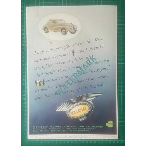 X653) Wolseley Six Eighty Car Colour Advert - 1951 PAPER CUTTING