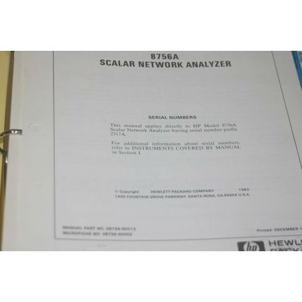 Hewlett Packard HP Agilent 8756A Scalar Network Analyzer Operating Guide Manual