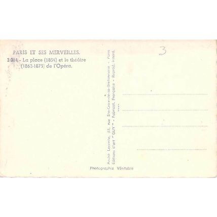 Paris La Place et le theatre de L'Opera France Postcard unused VGC