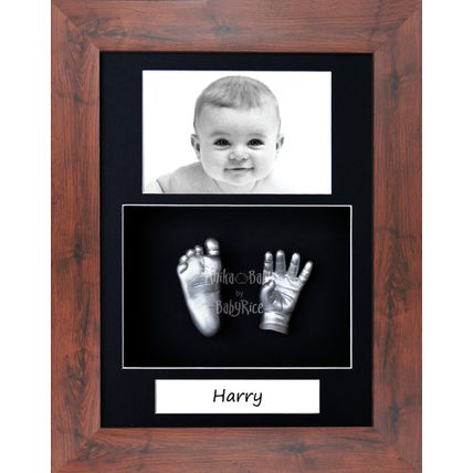 New Baby Casting Kit Gift Portrait Silver Hand Foot Cast Mahogany Effect Frame