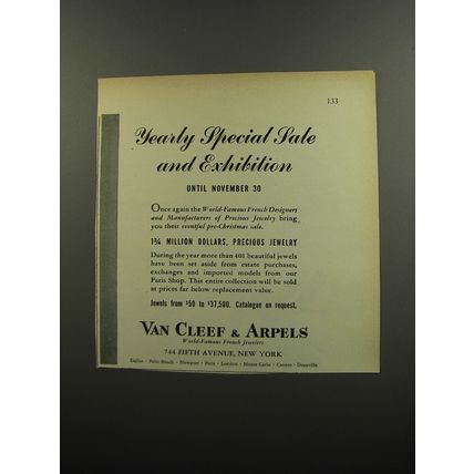 1953 Van Cleef & Arpels Jewelry Ad - Yearly special sale and exhibition