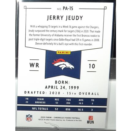 2020 Chronicles JERRY JEUDY (Broncos) Panini Rookie Card #PA-15