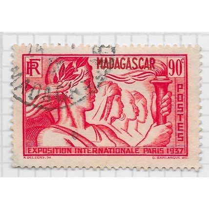 MADAGASCAR 1937 PARIS INTERNATIONAL EXPOSITION 90c USED NATIVE WOMEN LIBERTY