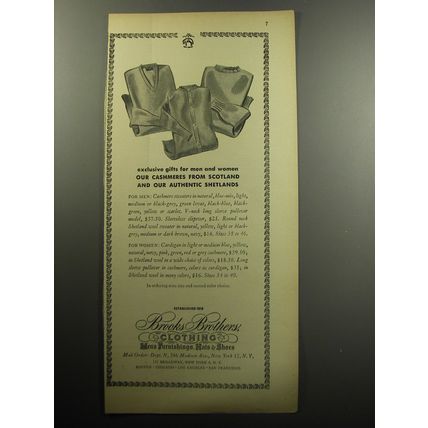 1957 Brooks Brothers Clothing Ad - Exclusive gifts for men and women