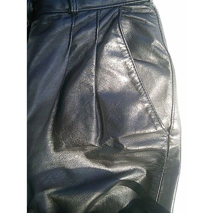 Leather pants black front pleat side pockets size 7/8 vintage 1980's