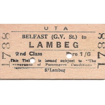 U.T.A. Edmondson Ticket - Belfast Great Victoria Street to Lambeg