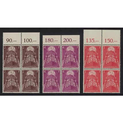 Luxembourg Europa 3v Blocks of 4 1957 MNH SG#626-628 MI#572-574