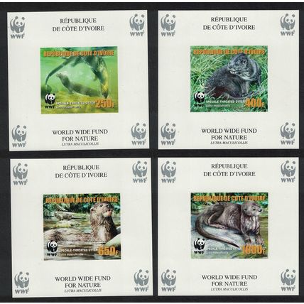Ivory Coast WWF Speckle-throated Otter 4 Mss imperf reprint 2005 MNH