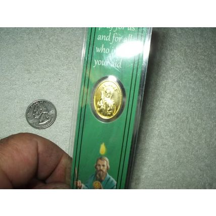 vtg st. jude laminated prayer card medallion bookmark pressed goldtone medal