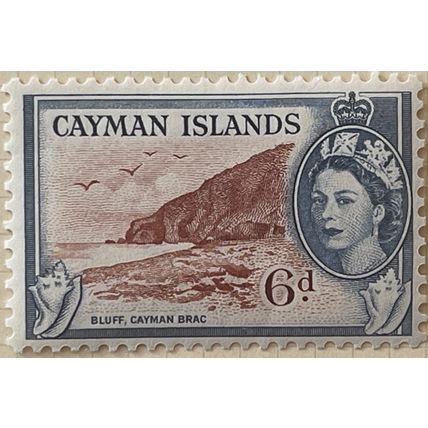 Cayman Islands QEII 1954 6d Lake Brown & Deep Blue Mounted Mint MM SG 156 stamp