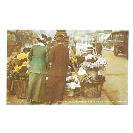 Postcard Flower Seller Oxford Circus London c1905 Edwardian - Nostalgia