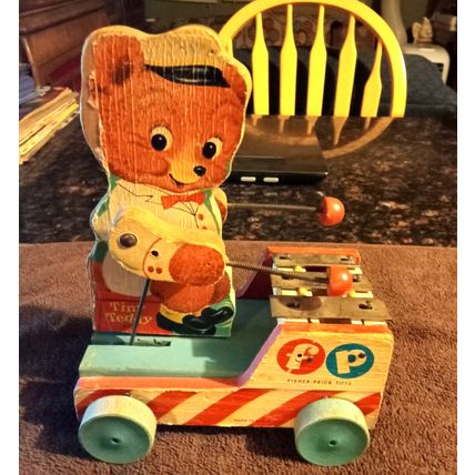 Old Vintage Original Fisher Price Tiny Teddy # 636 7 1/4" Tall 1958