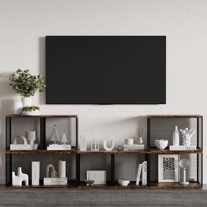 3-Cube Bookcase with 3 Sizes, Wood & Metal 3 Tier Bookshelf for Small Space, Mod