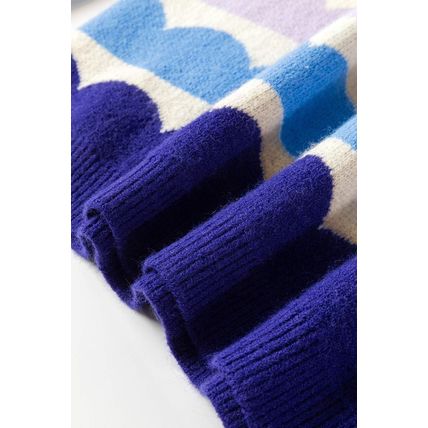 Dark Blue Wave Striped Balloon Sleeve Drop Shoulder Sweater