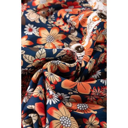 Beige Plus Size Floral Patchwork Button Front Collared Mini Dress