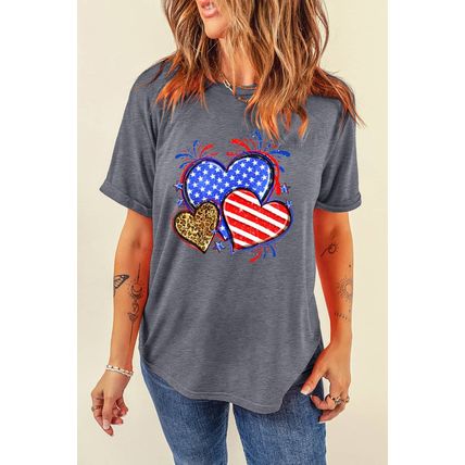 Gray American Heart July 4th Celebration Graphic T Shirt