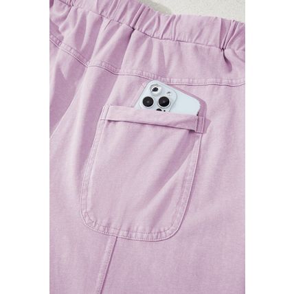 Pink Mineral Wash Exposed Seam Drawstring High Waist Wide Leg Cargo Pants