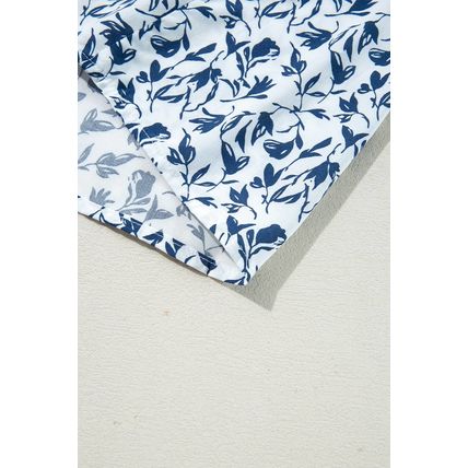 Blue Printed Lace Detail Floral Puff Sleeve Fall Shirt