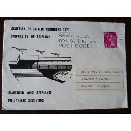 1971 Scottish Philatelic Congress cover Bearsden Stirling PS University Rennie