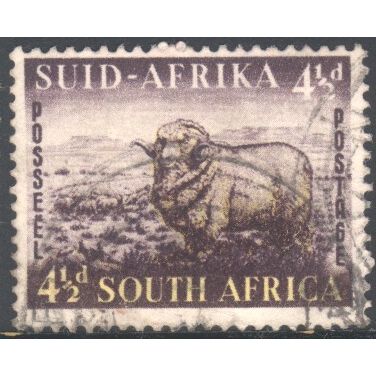 South Africa 1953 - SG146 - 4½p purple/yellow - Merino Ram & Sheep - used