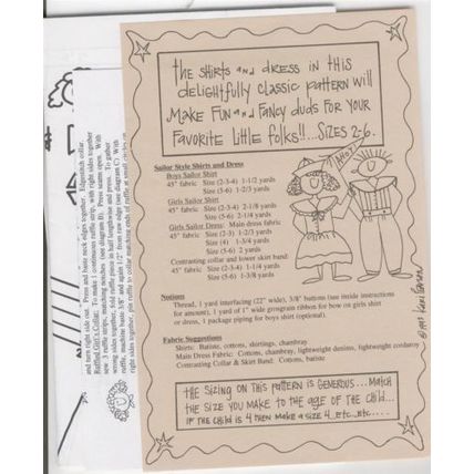 Sailor Shirt and Dress Shirt Pattern 2 - 6 Dress 2 - 6 NO PANTS Sewing