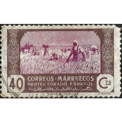 SPANISH MOROCCO, Agriculture, scything cereal, brown & mauve 1944, 40c