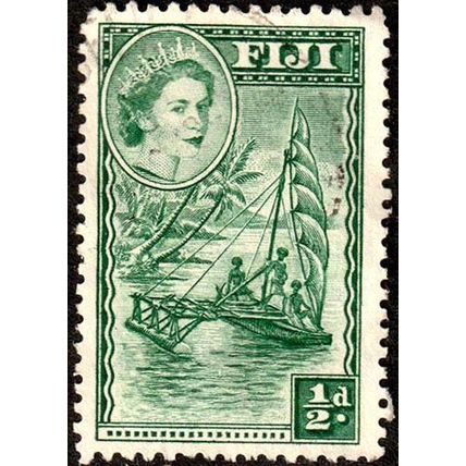 Fiji 1954 Queen Elizabeth II 1/2d Used Stamp Boat. QE II