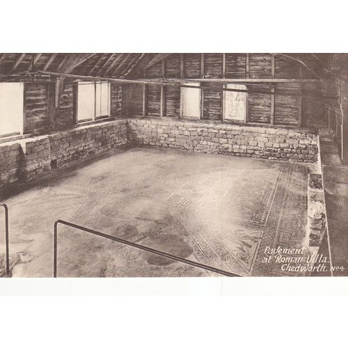 Vintage B&W Postcard - Mosaic Chedworth Roman Villa, Gloucs - Cecily series No4