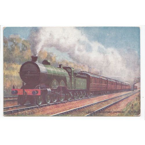 Leeds and Bradford Express Old Oilette Railway Art Postcard