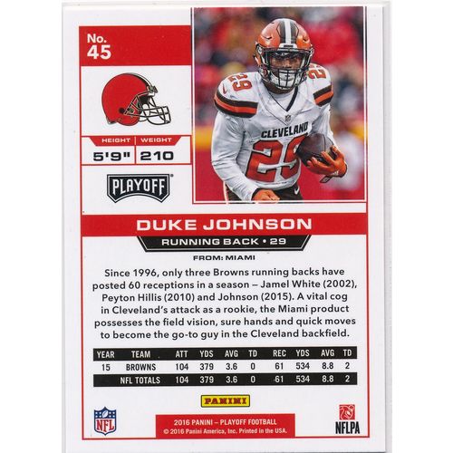 2016 Panini Playoff Football 45 Duke Johnson Cleveland Browns
