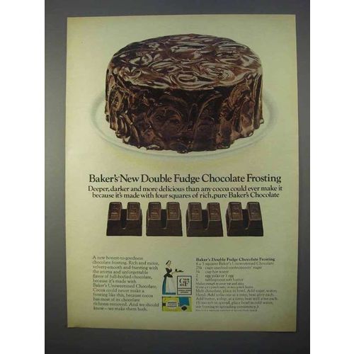 1966 Baker's Chocolate Ad - Double Fudge Frosting