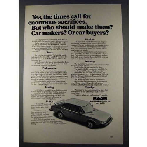 1980 Saab 900 Car Ad - Enormous Sacrifices