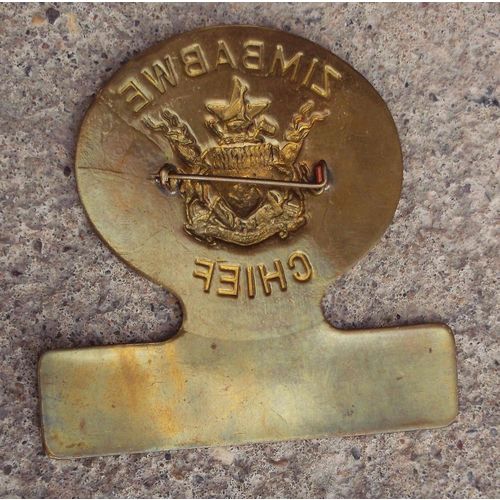 Vintage Zimbabwe former Rhodesia Chiefs Large Brass Plaque Pin Badge Original