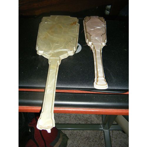 Vintage Art Deco Plastic Celluloid Hand Mirror & Matching Hair Brush
