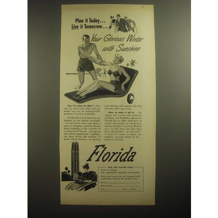 1950 Florida Tourism Ad - Plan it today.. Live it tomorrow..