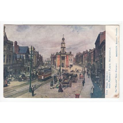 The High Street & Market Place Newcastle-under-Lyme Postcard Art Staffordshire