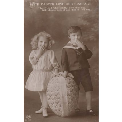 Easter Love & Kisses Hands Over Mouth Real Photo Greetings Postcard