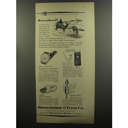 1953 Abercrombie & Fitch Ad - Sport Car Watch; Pocket Radio; Ladies' Slippers