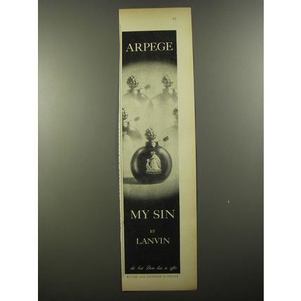 1954 Lanvin My Sin Perfume Advertisement - Arpege