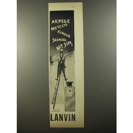 1954 Lanvin Perfume Ad - Arpege Pretexte Rumeur Scandal My Sin