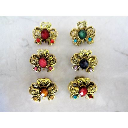 small mini metal bow shaped jeweled antique style bronze hair claw clip