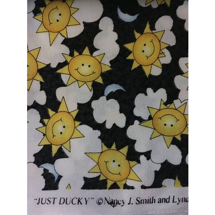 FABRIC Yellow Smiley Face Sun & Clouds 2 yards #89