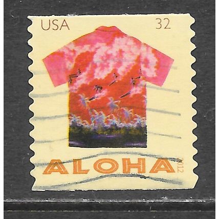 USA 2012 ALOHA HAWAIIN SHIRT SURFERS SEA SURFBOARD SURF HAWAII USED 32c