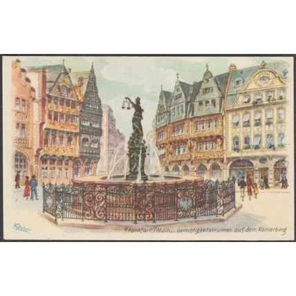 Gerechtigkeitsbrunnen auf dem Römerberg, Frankfurt am Main, c.1940s - Rieser AK