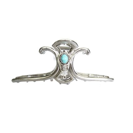 Extra large hair claw clip silver turquoise blue stone metal native western