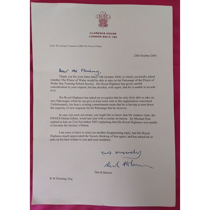 Letter 2005 from King Charles then Prince Of Wales personal secretary