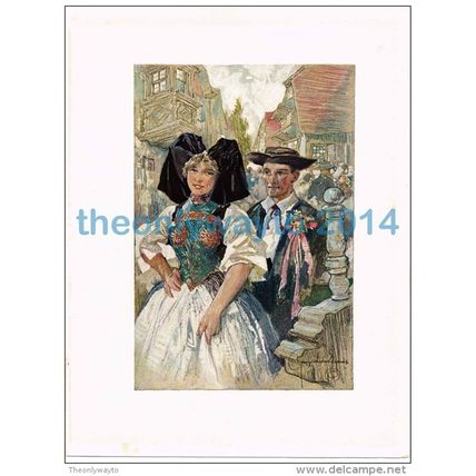 THE FIANCEES, FRANCE, BOOK ILLUSTRATION/PRINT FROM ALSACE-LORRAINE, 1918